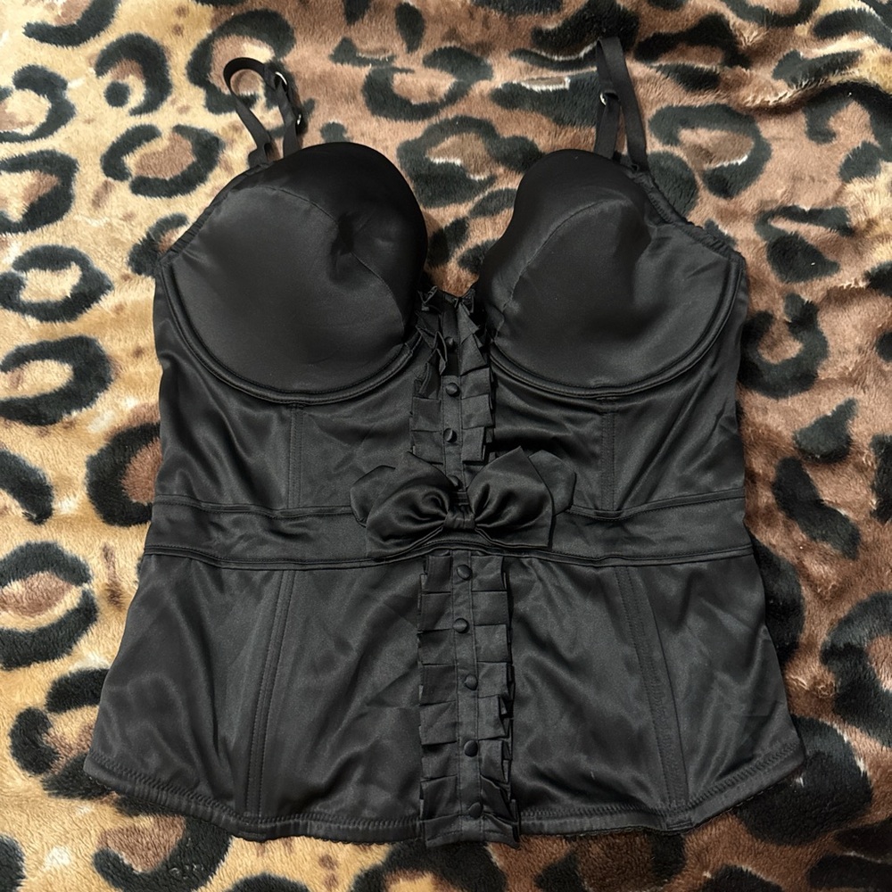 Victoria's Secret Black Satin Zip-Up Corset